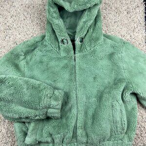 Ambience Outerwear Women's Green Faux Fur Fluffy Soft Jacket size L Full Zip